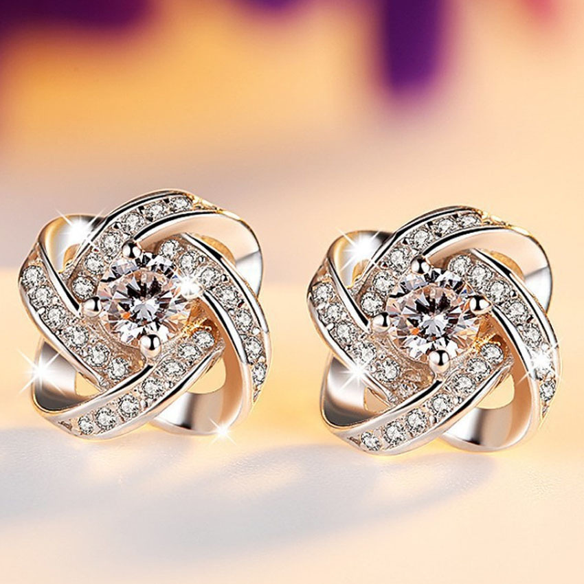 Purple Rhinestone Stud Earrings Gift For Women